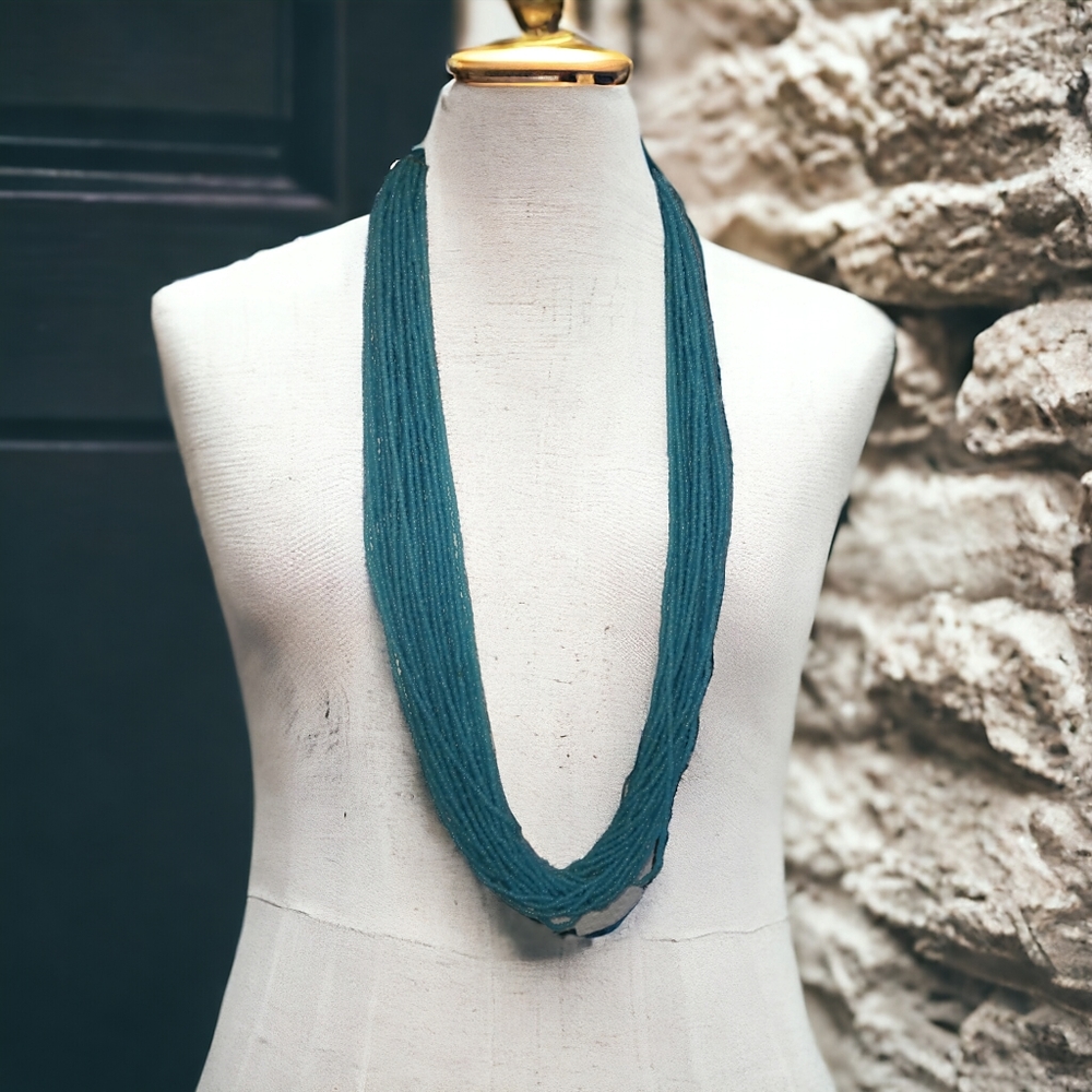 Small Nugget Blue Chalcedony Quartz Multi-Strands Statement Necklace 30 inch
